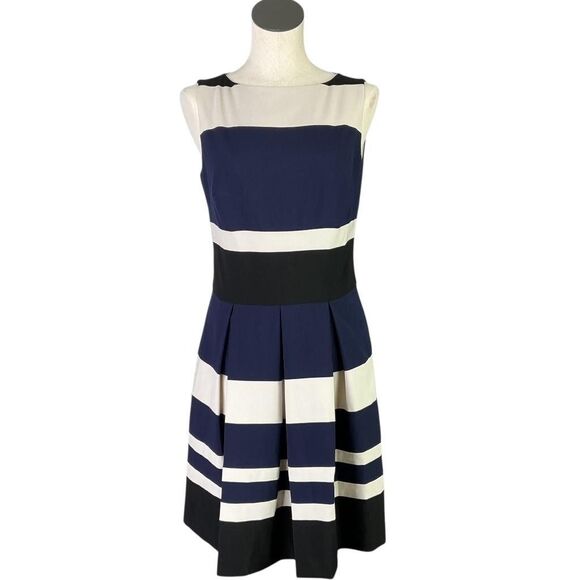 Lauren Ralph Lauren Dresses & Skirts - Lauren Ralph Lauren Fit Flare Dress Women 8 Blue Colorblock Stripes Sleeveless